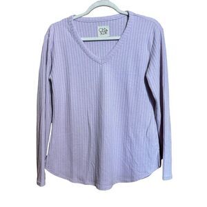 Chaser Tunic Top Womens Small Lilac Waffle Knit V Neck Stretch Blouse